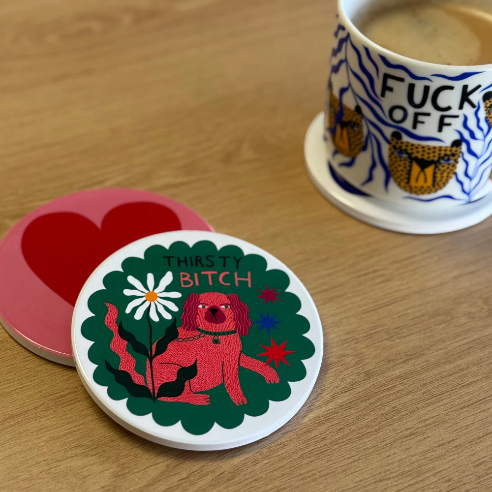 Thirsty Bitch Green - Ceramic Coaster - Studio Soph