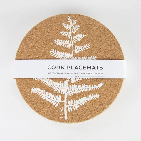 LIGA Printed Fern Placemats - Round Set of 4 - Cork