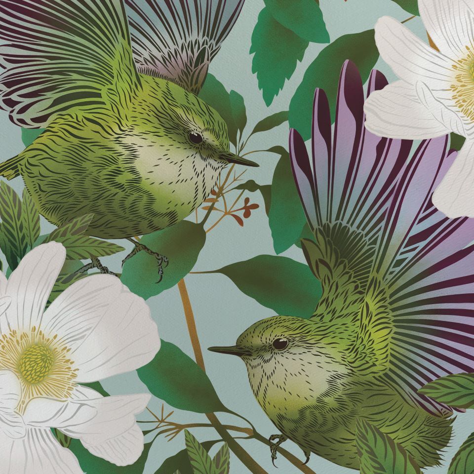 Art Card - Titipounamu and Karamu - A4 - by Flox