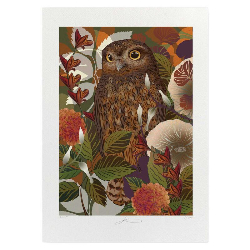 Autumnal Ruru - Print - Unframed A4 - by Flox