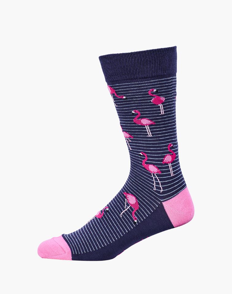 Flamingo Socks - Navy Stripe - Bamboozld