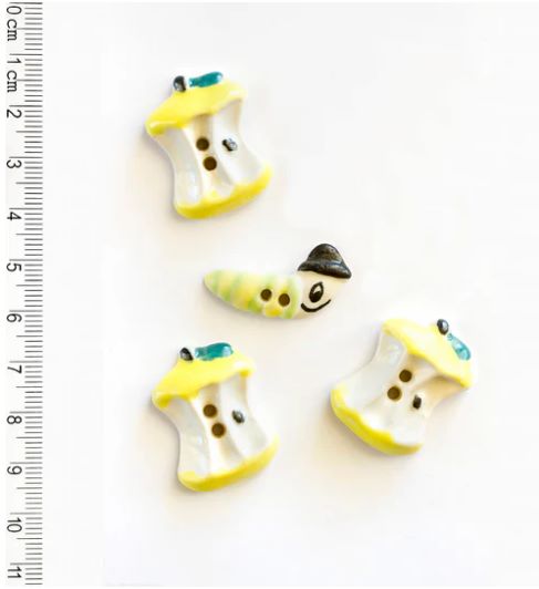 Worm and Apple Core Buttons - L1 - Incomparable Buttons