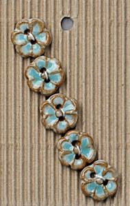 Medium Brown Aqua Flowers - Incomparable Buttons - L573