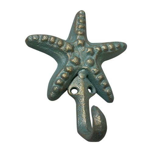 Starfish - Cast Iron Decorative Hook - Verdigris Green