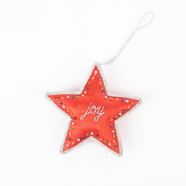Joy Red Star Hand Embroidered decoration - Trade Aid (NZ)