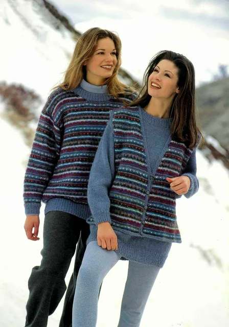 C572 Striped Sweater and Vest Knitting Pattern