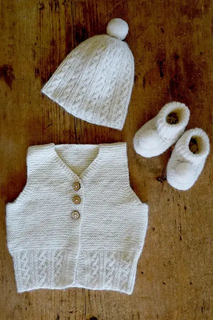 BC120 Millar Vest, Hat, and Booties Knitting Pattern