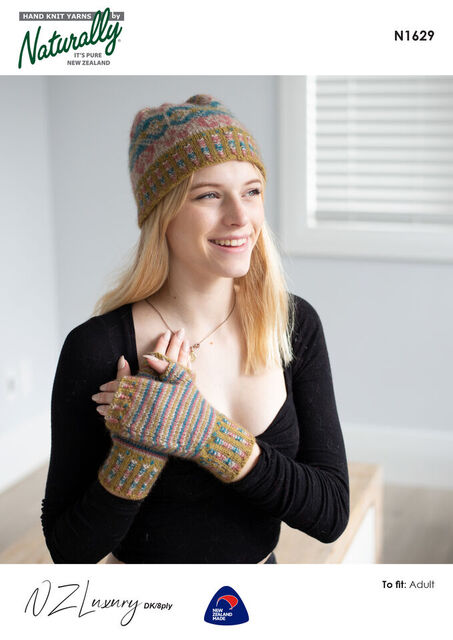 N1629 - Hat & Fingerless Gloves - DK/8Ply - Knitting pattern