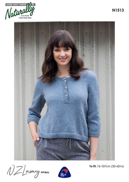 N1513 Button Placket Jumper - DK/8Ply - Knitting Pattern