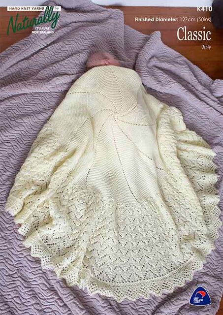 N410 Classic Baby Circular Shawl - 3 Ply - Knitting Pattern