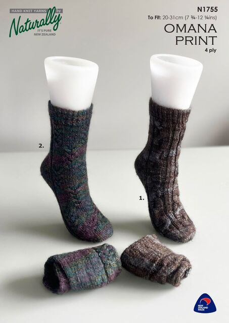 Naturally N1755 Sock Pattern - Omana 4 Ply