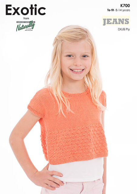 K700 Exotic Jeans Cropped Short Sleeved Top - Knitting Pttern - DK Cotton - Naturally Yarns