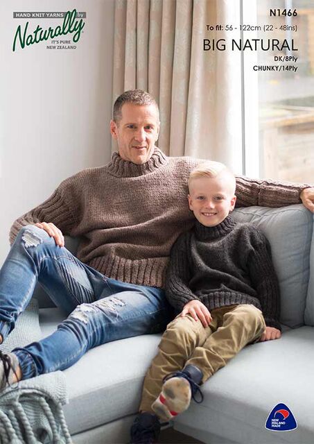 N1466 Big Naturals Chunky Jumper - Adult and Kid Unisex - Knitting Pattern - Naturally Yarns