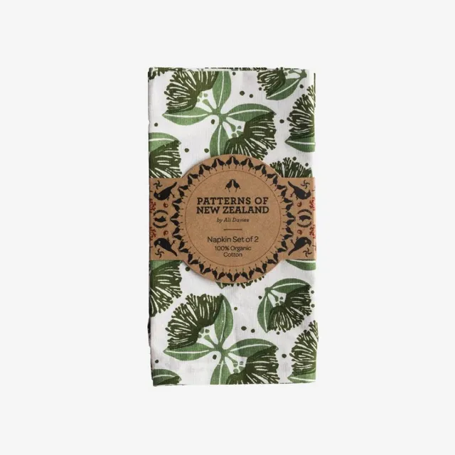 Napkins - Pohutukawa - Olive - Cotton Set of2 - by Ali Davies