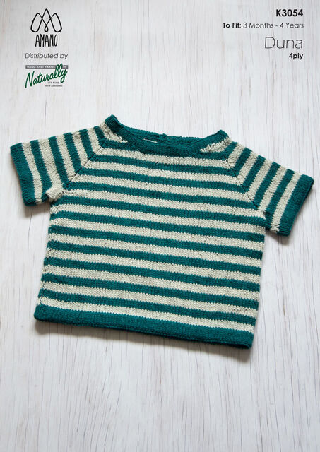 K3054 Kids T-Shirt style sweater - Knitting Pattern - 4 Ply - Amano Yarns