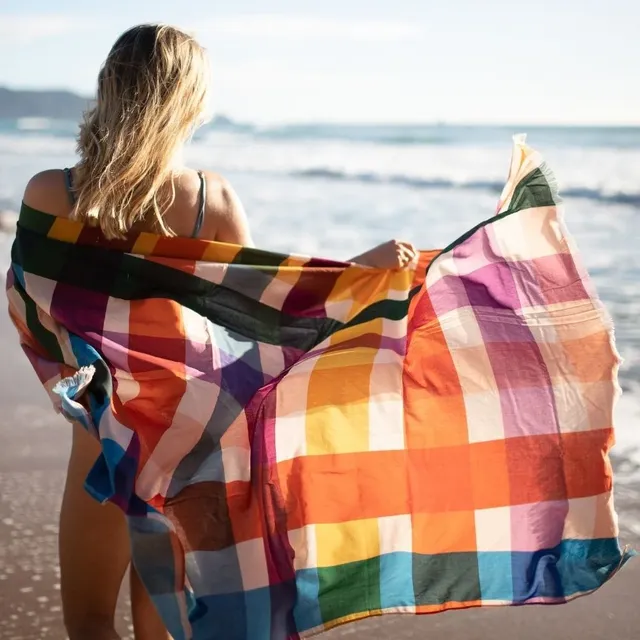Rainbow Gingham - Beach Sarong / Cotton Scarf - Crissie Rodda