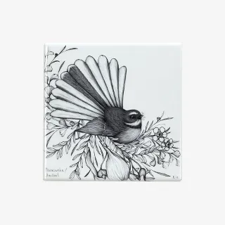 Ceramic Coaster - Piwaiwaka / Piwakawaka Fantail - Katy Hayward Art