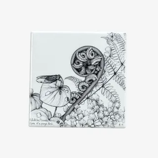 Ceramic Coaster - Kihikihi Cicada and Koru of a Punga Fern - Katy Hayward Art